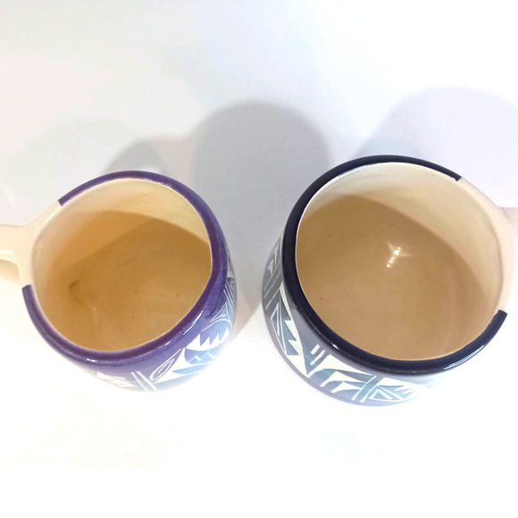 Vintage Hand Made Hand Thrown Navajo American Indian Mugs Set of 2. Southwest - Picture 6 of 8